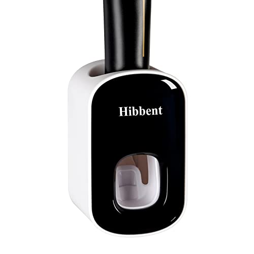 Hibbent Distributeur Dentifrice, Presse Dentifrice Automatique pour Enfant et Adulte, Porte-Dentifrice à Montage Mural, Étanche et Anti-poussière, Installation Facile,Convient à la Salle de Bain, Noir Cover
