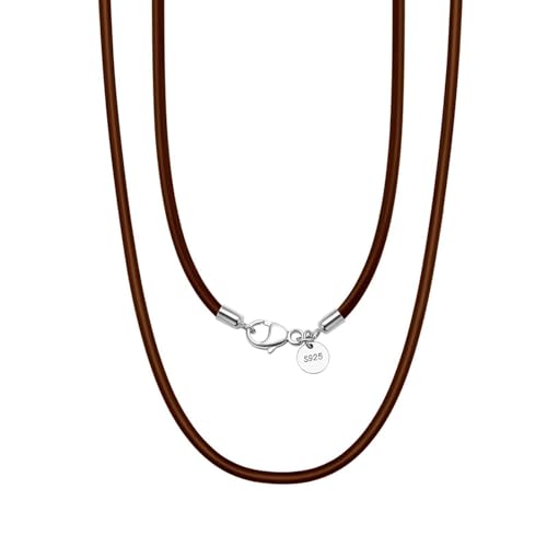 Collier en Argent 925 Sterling Femmes Pendentif Cuir Noir Bijoux Long Sautoir Tendance