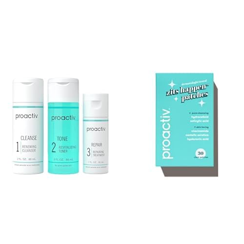 Proactiv 3 Step Acne Treatment 30 Day Complete Kit with Zits Happen Hydrocolloid Acne Patches 30 Count Bundle