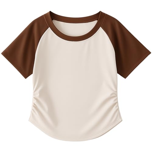 Girls Short Sleeve Athletic Shirt, Clothes for Girls, Kids & Teen Tops, Quick-Dry Raglan Sports T-Shirt