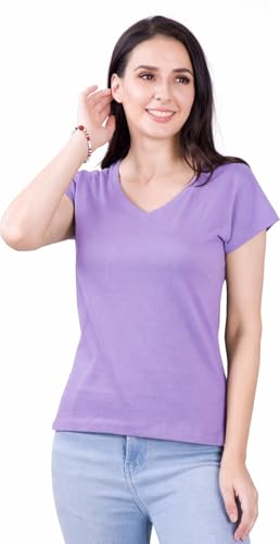 Image of Women's V Neck Plain T-Shirt, Black, Short Sleeve, Casual Wear