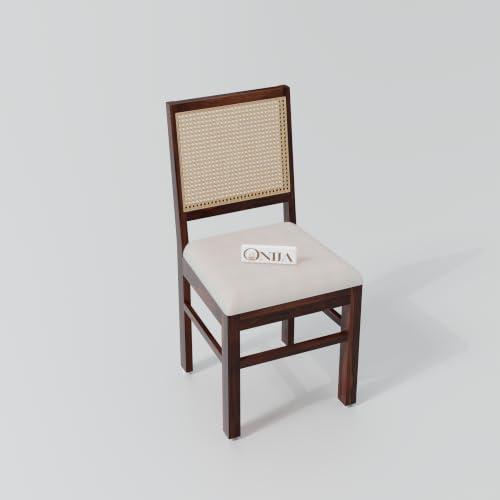Image of ONIJA Solid Sheesham Wood 4 Seater Rattan Cane Dining Table Set with Cushioned Chairs for Dining Room | Living Room | Home & Office | Hotels Restaurant & Cafe (4 Seater, Walnut Finish)