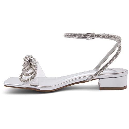 Image of Shoe Land Low Heels for Women 1 Inch Chunky Block Heeled Sandals Square Open Toe Strappy Ankle Strap Dressy Sandals for Wedding Prom Party Office