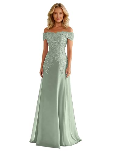 Dusty Sage Lace Applique Mother of the Bride Dresses Floor