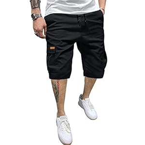 JMIERR Mens Casual Twill Cargo Shorts Cotton Drawstring Classic Cargo Stretch Short with 6 Pockets