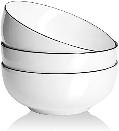 AnBnCn Salad Bowls 8 inch 65 oz Large Serving Bowls White Fine Porcelain Fruit Bowl Soup Bowl Pasta Bowl Popcorn Bowl Set of 3 (White)