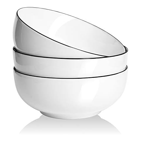 AnBnCn Salad Bowls 8 inch 65 oz Large Serving Bowls White Fine Porcelain Fruit Bowl Soup Bowl Pasta Bowl Popcorn Bowl Set of 3 (White) Cover