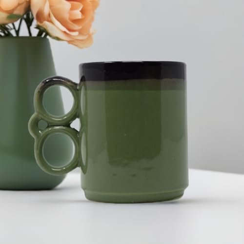 Image of The Himalayan Goods Company Ceramic Tea Coffee Milk Mug (300 to 325 ml) - Stylish Green & Black Design, Premium Stoneware