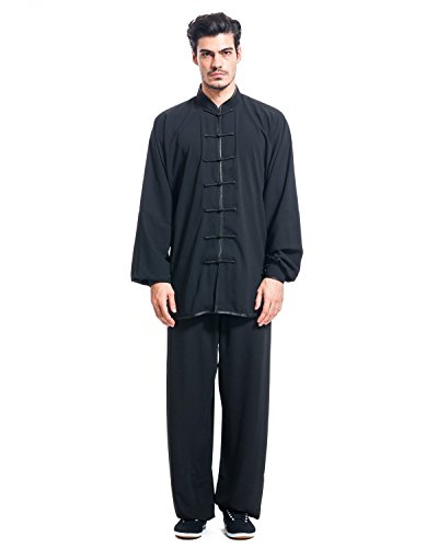 ICNBUYS Men's Kung Fu Tai Chi Uniform Cotton Silk XXL Black