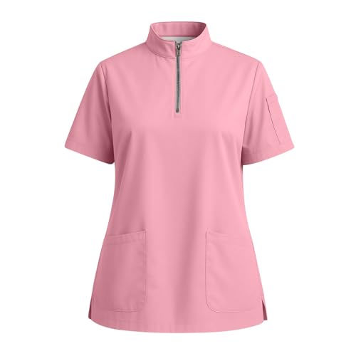 Clinic Dress Kasack Damen Arbeitskleidung Pflege Damen Kasacks Medizinische Berufsbekleidung V-Ausschnitt Blouse Mit Aufgesetzten Taschen Pink M