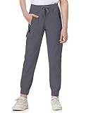 EXARUS Girls Hiking Pants Cargo Joggers Teen Youth Golf Hip Hop Dance Kids Quick Dry Lightweight Pockets Drawstring Track Safari High Waist Grey 10Y