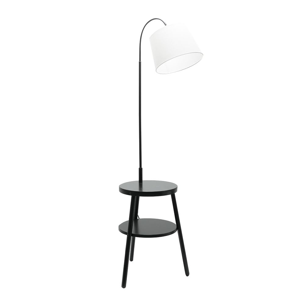 Valuelights Dark | Wood Tripod Storage Floor Lamp With Shelves And Fabric Lampshade Living Room Side Table - Led Bulb Included | Floor Lamps & Home Improvements Essential