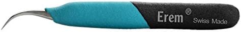 Erem E7SA Stainless Steel Curved Micro Point Anti Magnetic Ergonomic Tweezer, 5" Overall Length, 5" Length, with Curved Micro Point