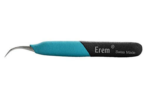 Erem E7Sa Stainless Steel Curved Micro Point Anti Magnetic Ergonomic Tweezer, 5" Overall Length, 5" Length, With Curved Micro Point #TOP1