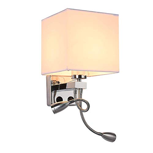 Luz de lectura LED de pared beige, pack de 2 apliques interiores con casquillo E27 y luz cálida 3000K
