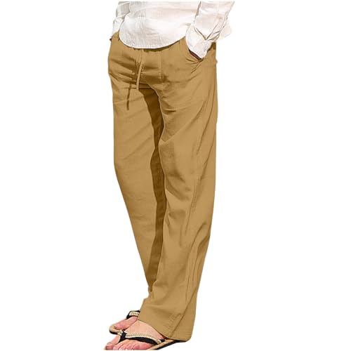 Pants for Men Relaxed Fit Cotton Linen Trousers Mens Oversized Summer Beach Pants Casual Straight Loose Fit Pockets
