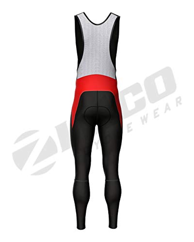 Zimco Men's Padded Thermal Cycling Bibs Tight Cycling Bibs Long Pants (Black Red, X Large)