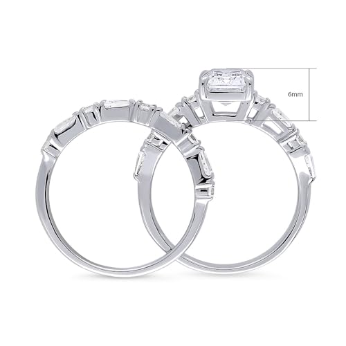 BERRICLE Sterling Silver Vintage Inspired Art Deco Wedding Engagement Rings 1.7 Carat Cubic Zirconia CZ Solitaire Ring Set for Women, Rhodium Plated Size 4-104