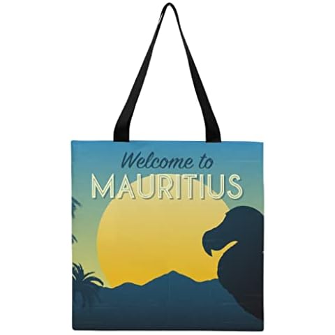 Hftlj20 Women's Tote Bag Canvas Bag Reusable Shopping Bag Tropical Landscape Welcome to Mauritius Fashion Handbag Tote Bag Shoulder Bag Cover