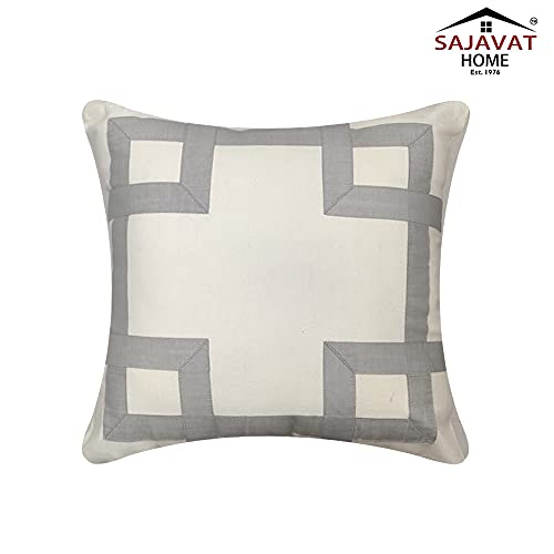 Image of SAJAVAT HOME CC448A Cotton Embroidery Cushion Cover (Pack of 1) Exclusive Edition 18x18 INCHES / 45x45 cm Off White (White, Cotton)