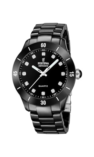 Festina Montre Femme Analogique Acier & Céramique Noire - Quartz - Verre minéral Haute résistance - Étanche 5 ATM F20723/2 - Ceramic