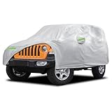 Migaven Car Cover Custom Fit for Jeep Wrangler 2 Door 1987-2025 JK JL CJ YJ TJ, Waterproof Full Exterior Cover Rain Sun Protection with Door Zipper & Inner Cotton, Silver