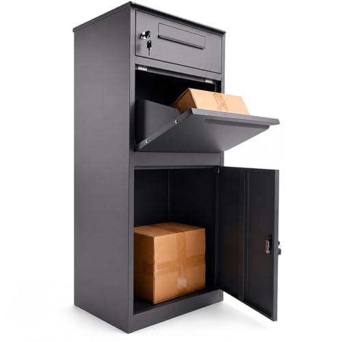 Sillar Cassetta Postale per Pacchi Antracite (112,3 × 49,6 × 36,6 cm) – Cassetta Lettere e Pacchi da Esterno in Acciaio, con Chiavi di Sicurezza, Grande Capacità, Porta Frontale, Design Moderno