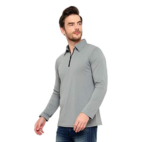 Image of Men's Cotton Blend Full Sleeve Zip Neck Polo T-Shirt (Pack of 1)