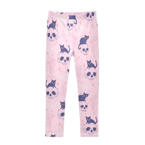 Cats Skulls Girls Leggings,Workout Leggings for Girls Toddler Athletic Leggings Size for 3-10T