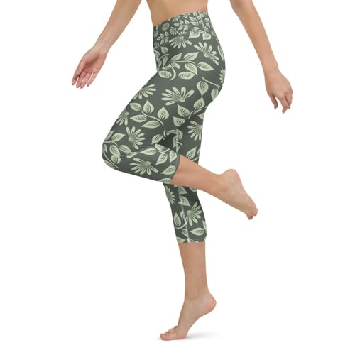 Leggings capri de yoga anticongestión con patrón de hojas 2
