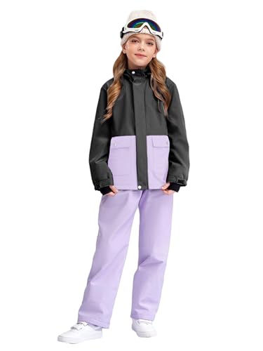 YEAHDOR Kids Girls 2 Piece Snowsuit Thick Warm Winter Hooded Coat with Pants Set Snowmobile Snowboard Ski Suit