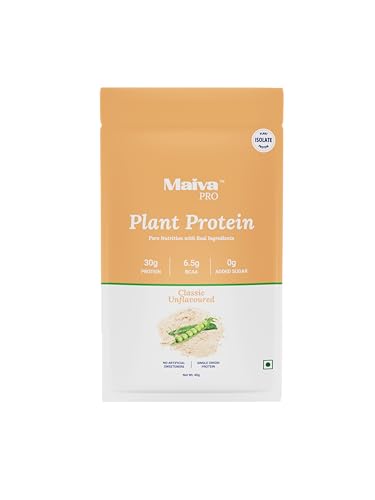 Image of Maiva Pro | Plant Protein Isolate - Classic Unflavoured - 40gm (Pack of 5) | 30g Protein, 6.5g BCAA | All Essential Amino Acids | Gut Friendly, Easy to Digest | Vegan, Dairy Free, No Preservatives