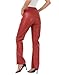 HDE Women's Faux Leather Pants High Waisted Straight Leg Trousers with Pockets Red - L