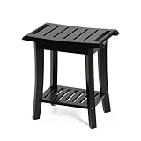 Bamboo Shower Bench Inside Shower Stool with Storage Shelf, Spa Bath Chair for Bathroom, Seat or Organizer for Living Room, Bedroom and Garden - Great for All Ages Unisex Elderly (Small, Black)