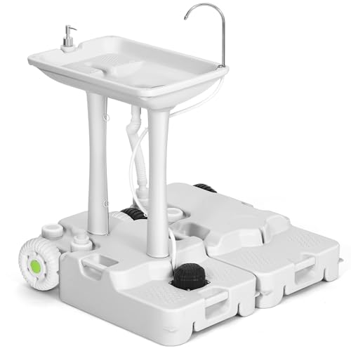 YITAHOME Portable Sink Camping,30 L Hand Washing Station with 30 L Sewage Tank, Rolling Wheels, Soap Dispenser, Towel Holder, Ideal for Outdoor, Travel, RV, Boat, Camper, Tripper Sink+Sewage