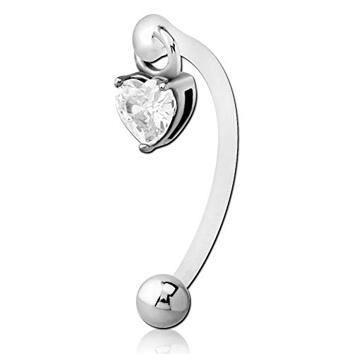 viva-adorno KVV Christina Z550h Piercing intime en bioflex avec pendentif en forme de cœur en cristal transparent, Plastique, Zircon cubique