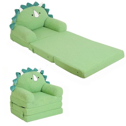 Image of MOMCAYWEX Kids Sofa, Sherpa Couch with Tri-Layer Foam Cushions, Comfy Seating for Kids Age 3–6 Years, Green