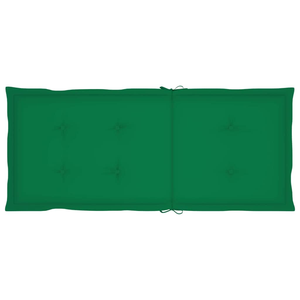 Set 3 Sedie Giardino Reclinabili Acacia con Cuscini Verde | Legno Massello, 5 Posizioni, Impermeabile, Braccioli, 110 kg Portata