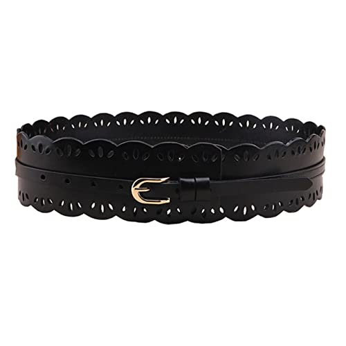 COOKOE Leder Hollow Out Damen Kummerbund Mode Kleid Pullover Dicker Mantel Damen Breiter Gürtel