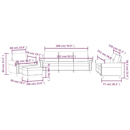 vidaXL Sofagarnitur 4-TLG., Sessel Couch mit Kissen Fußhocker, Sofa Wohnzimmersofa mit Armlehnen, Couchgarnitur Designsofa Sitzmöbel Polstermöbel, Schwarz Samt – Bild 4