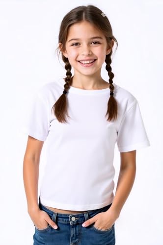 Huata Boys Girls T-Shirt Basic Basic Short Sleeve Crewneck Girls Tee 2 Packs3