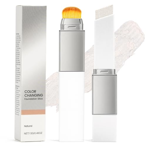 Foundation Color Changing Stick con pennello, idratante e leggero, crema coprente con pennello che cambia colore, per tutti i tipi di pelle (naturale)