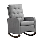 Schaukelstuhl, Stillsessel Schaukelsessel, Teddystoff Gepolsterter Schwingsessel mit Seitentasche, Gummibaumbeinen, Lesesessel Relaxstuhl Sessel für Wohnzimmer, Schlafzimmer, Babyzimmer, Hellgrau