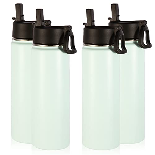 Image of Volhoply Insulated Water Bottles with Straw Bulk 4 Pack, 22 oz Stainless Steel Sports Bottle with Handle Lid,Metal Double Wall Travel Water Cups with Wide Mouth,Reusable Cold Water Flask(Fog,4 Set)