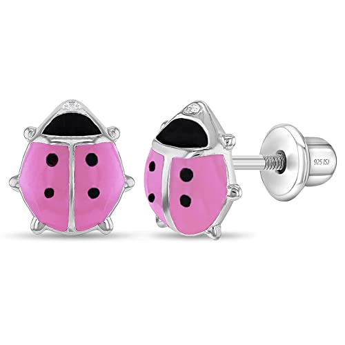 925 Sterling Silver Kids Pink Ladybug Stud Earrings With Safety Screw Back Girls #TOP18