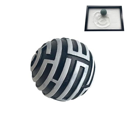 Zen Garden Kit for Desk - Premium Sand Ball, Resin Meditation Sphere with Stand for Office Stress Relief Accessory, Mindfulness Relaxation Tool for Home and Workplace (White Black)
