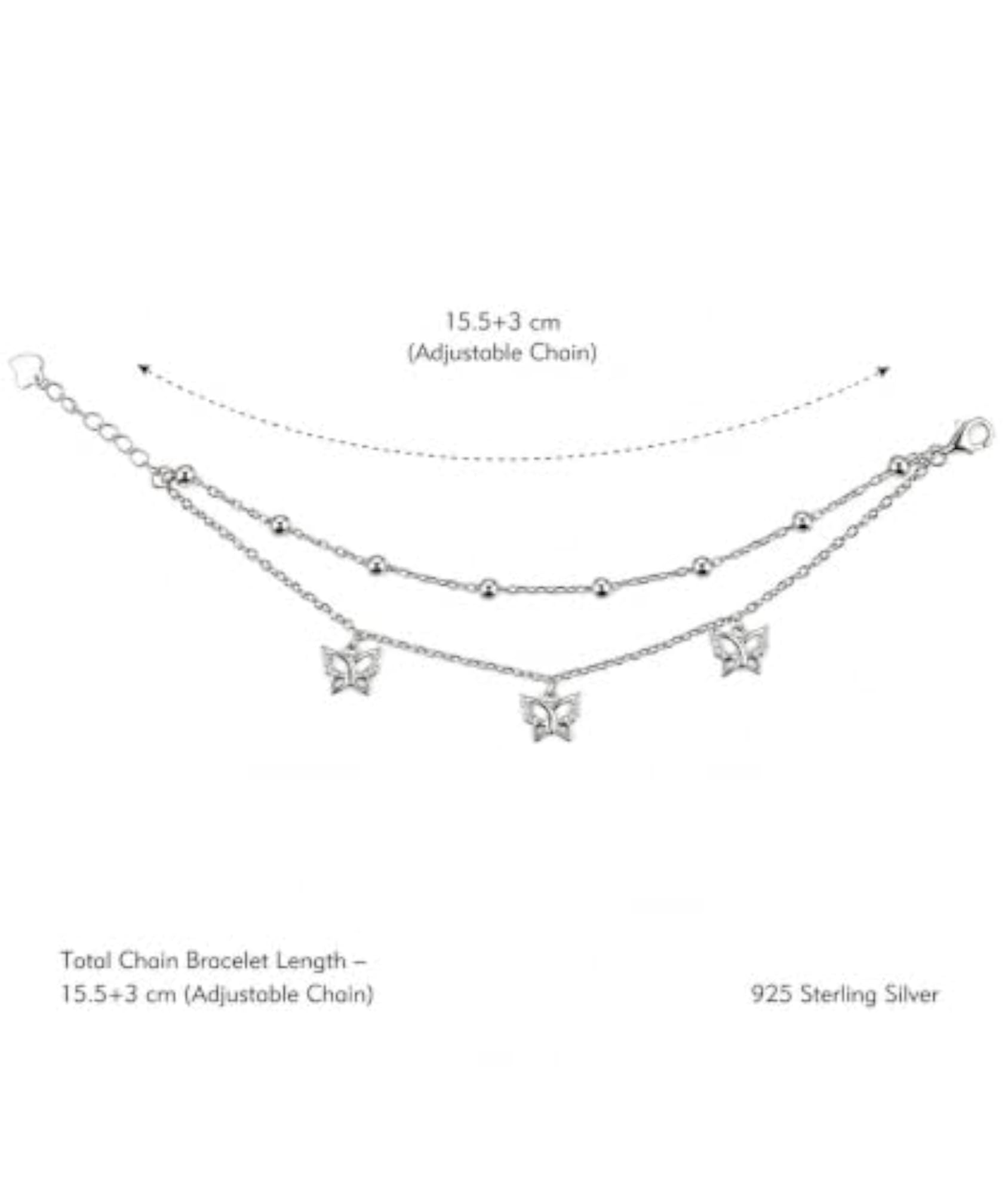 925 Sterling Silver Butterfly Charm Double Layer Bracelet
