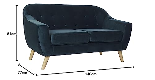Sofá 2 plazas antimanchas en madera de caucho turquesa para salón 3