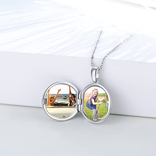 Panda Locket Necklace for Women, Sterling Silver That Hold 2 Pictures Pendant Necklace Round Shape Memory Photo Lockets Choker Cute Animal Family Jewelry Gifts for Mother Girls Friend - Image 3