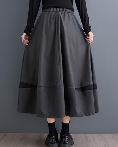 Women's Skirt Elastic Waist Pocket Solid Color Flowy Hem Loose Oversize GZ3163